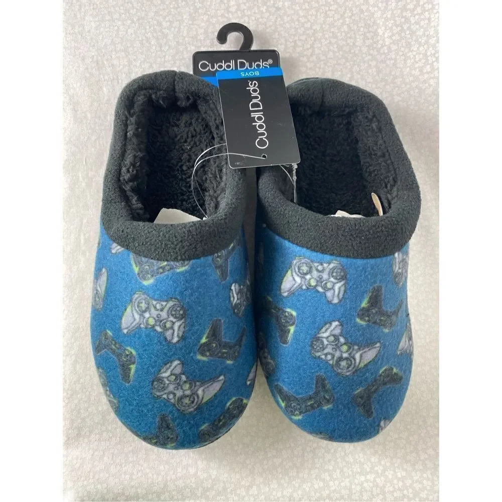 Cuddl Duds BOYS LARGE (5-6) Fleece Clog Slippers IN GAMER PATTERN